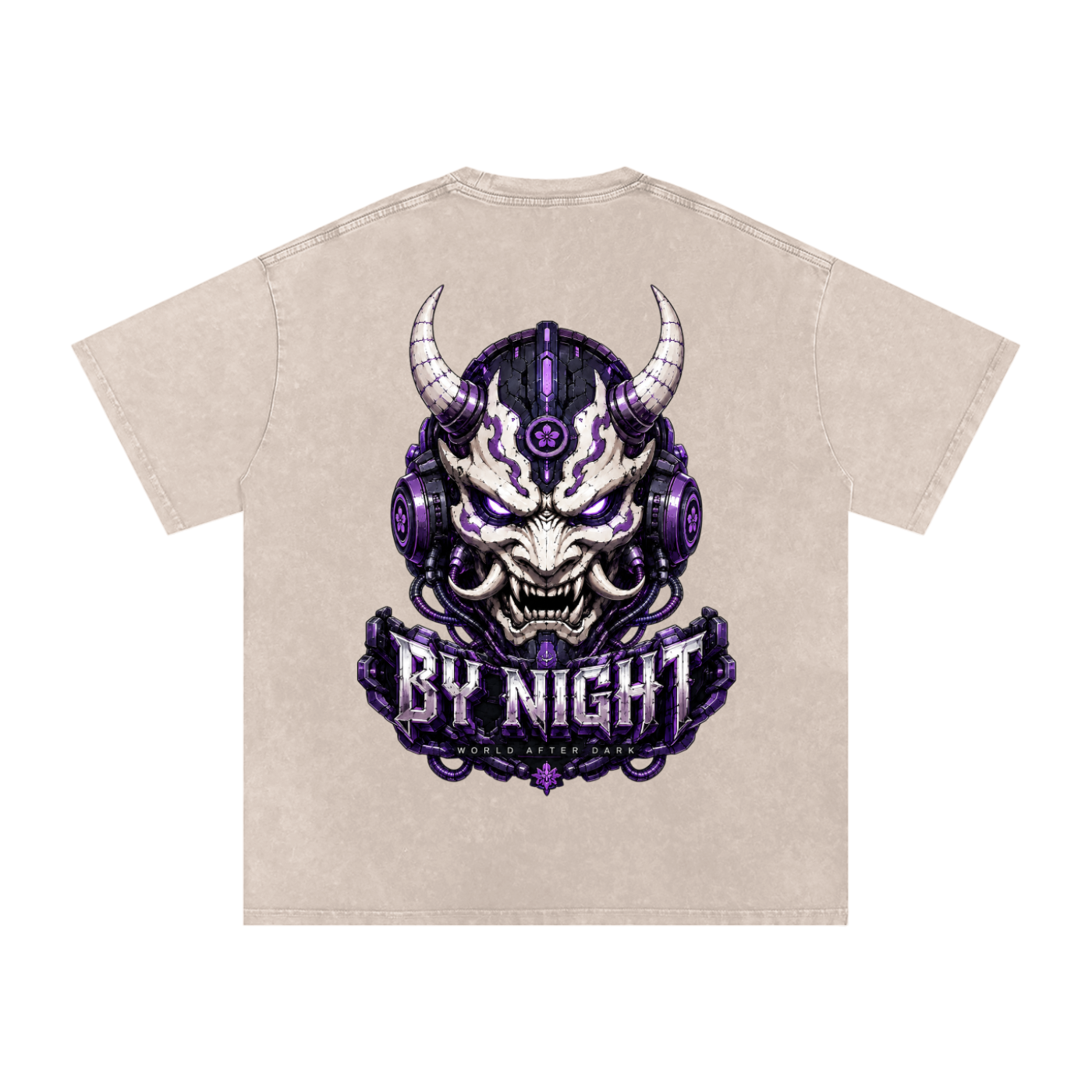 Cyber Yokai Snow Washed Oversized Cotton T-Shirt