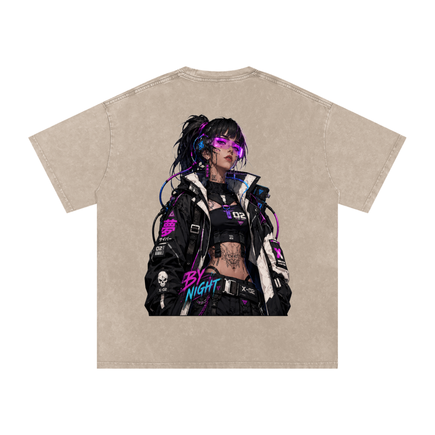 Neon Siren X-02 - Snow Washed Oversized Cotton T-Shirt