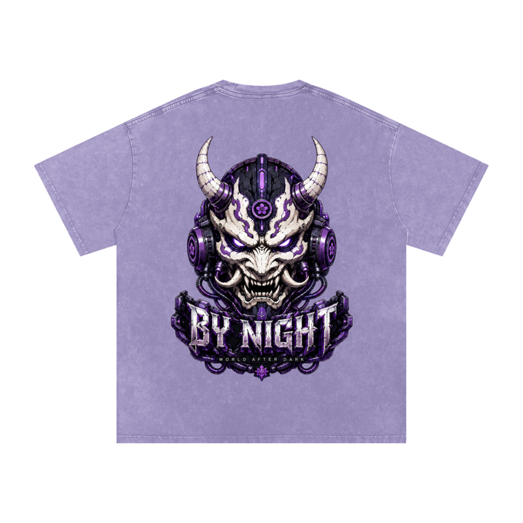 Cyber Yokai Snow Washed Oversized Cotton T-Shirt