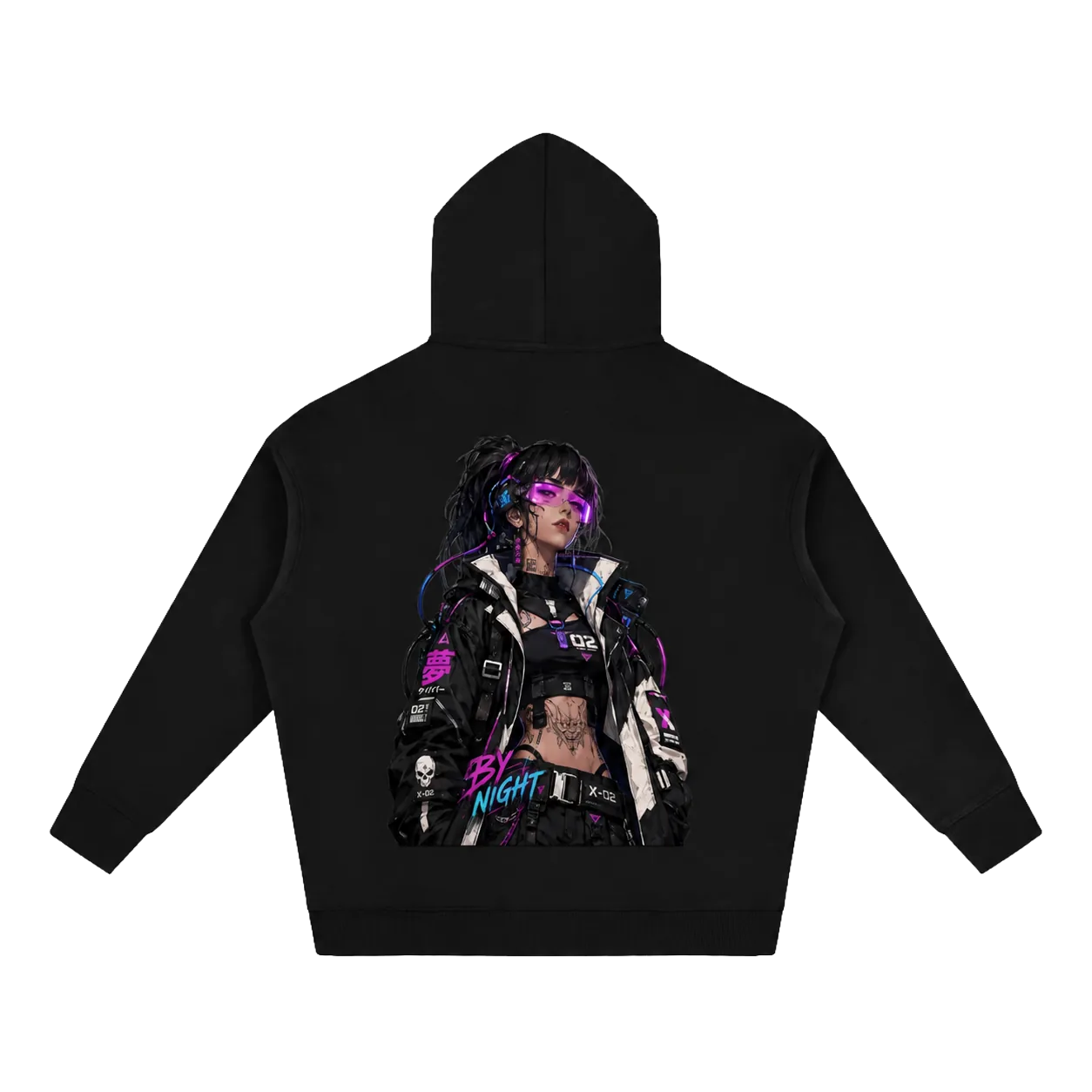 By Night neon cyberpunk graphic hoodie