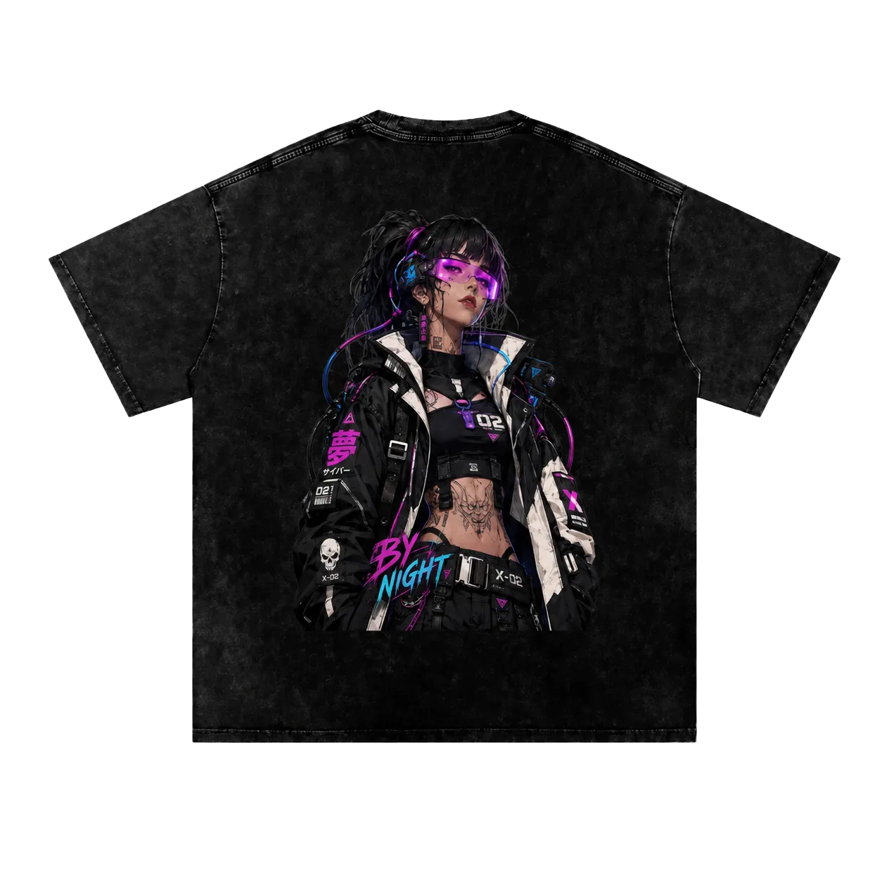 By Night Neon Afterlife cyberpunk graphic T-shirt